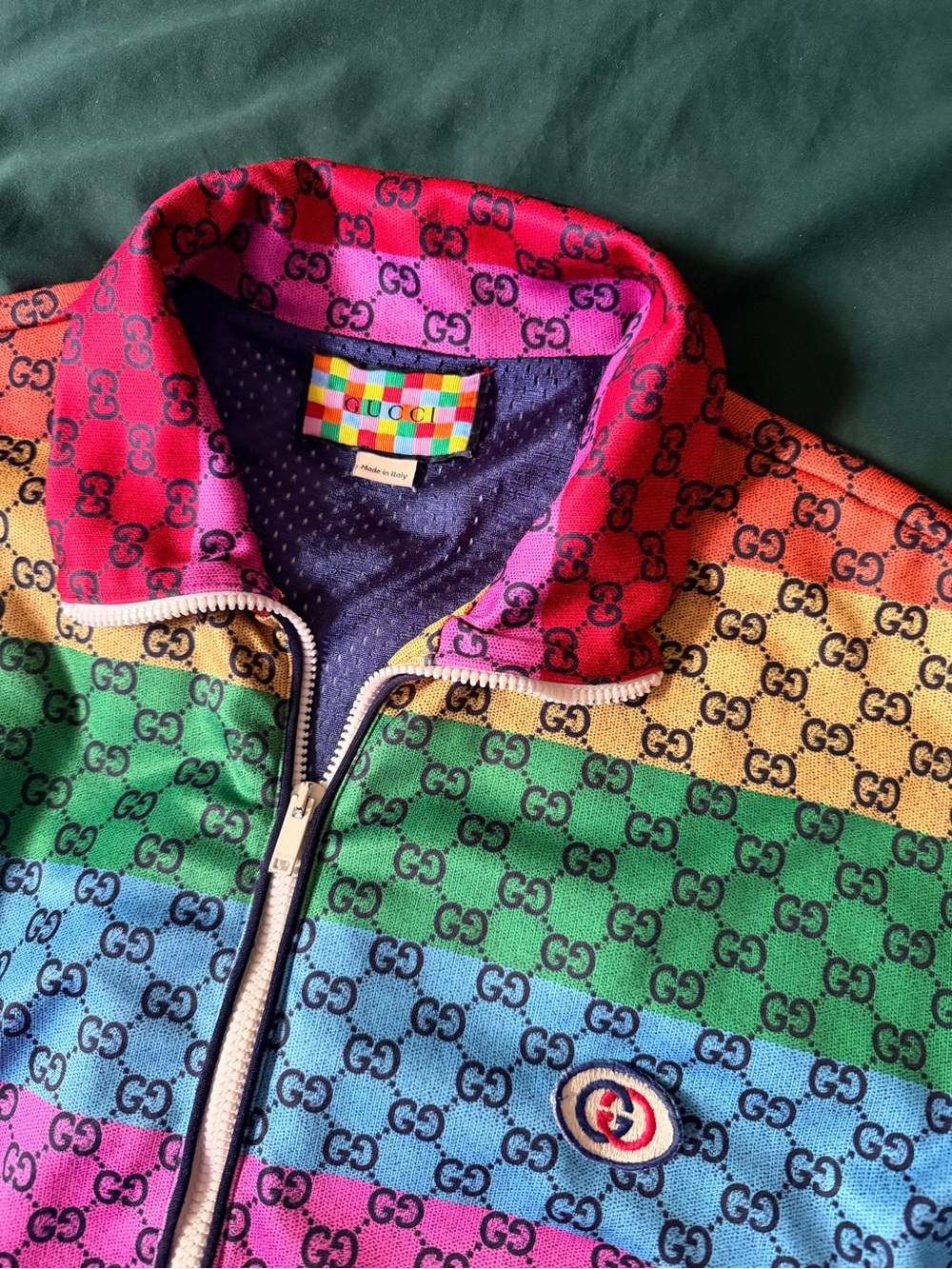 Gucci Multicolor Rainbow GG Zip Bomber Jacket - Picture 3 of 7